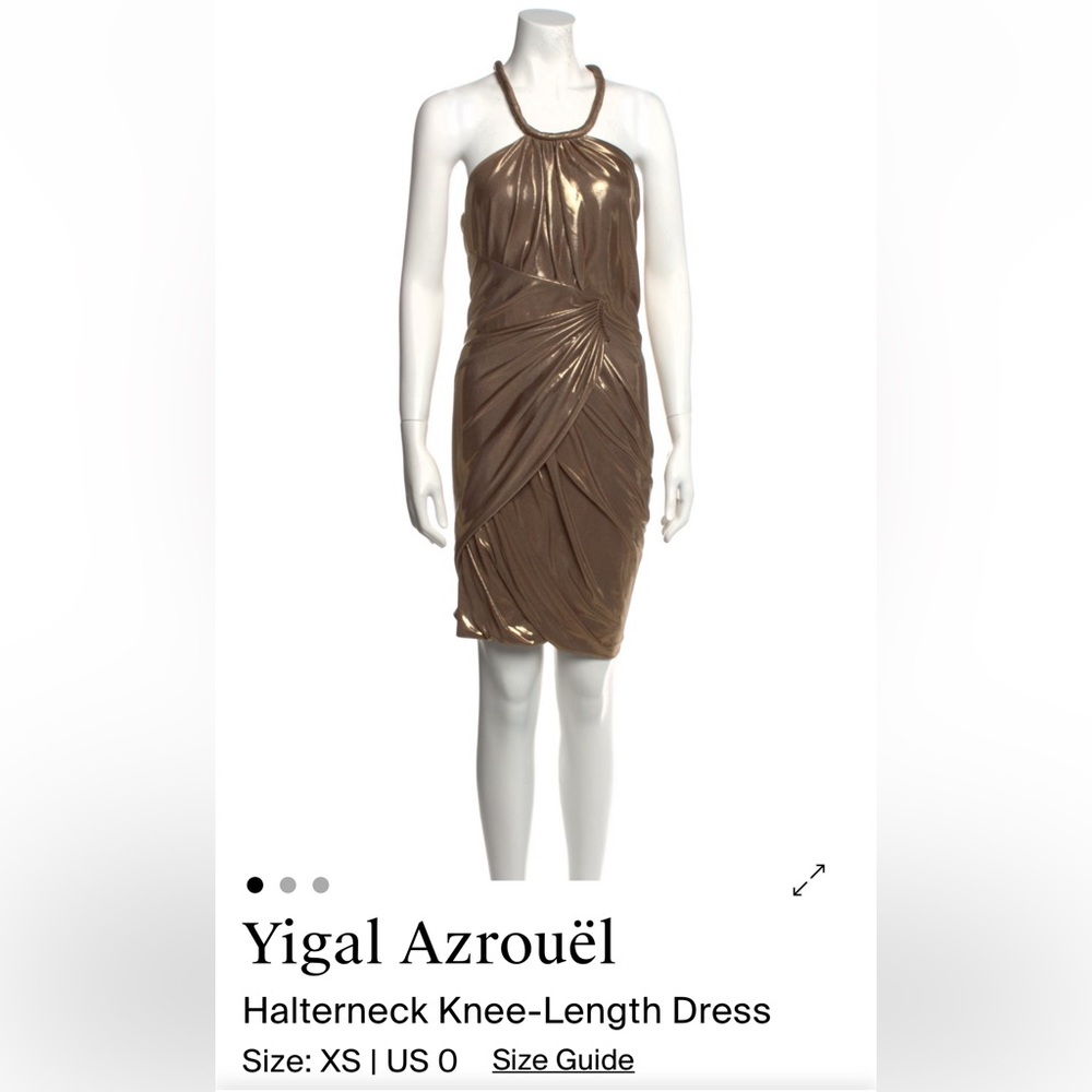 Yigal Azrouel Metallic Bronze Ruched Mini Dress